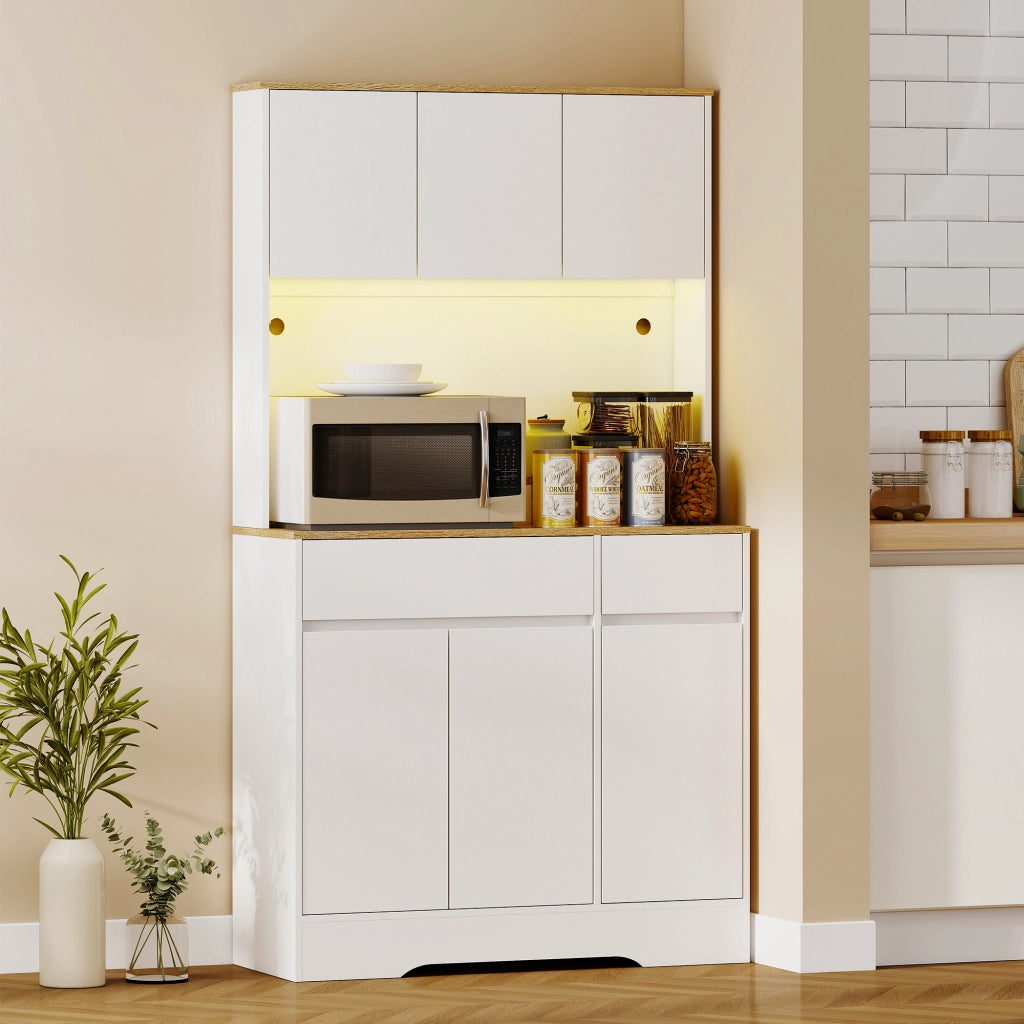 Buffet da cucina ¨C zephmum ¨C 6 ante, 2 cassetti, bianco, con luce LED
