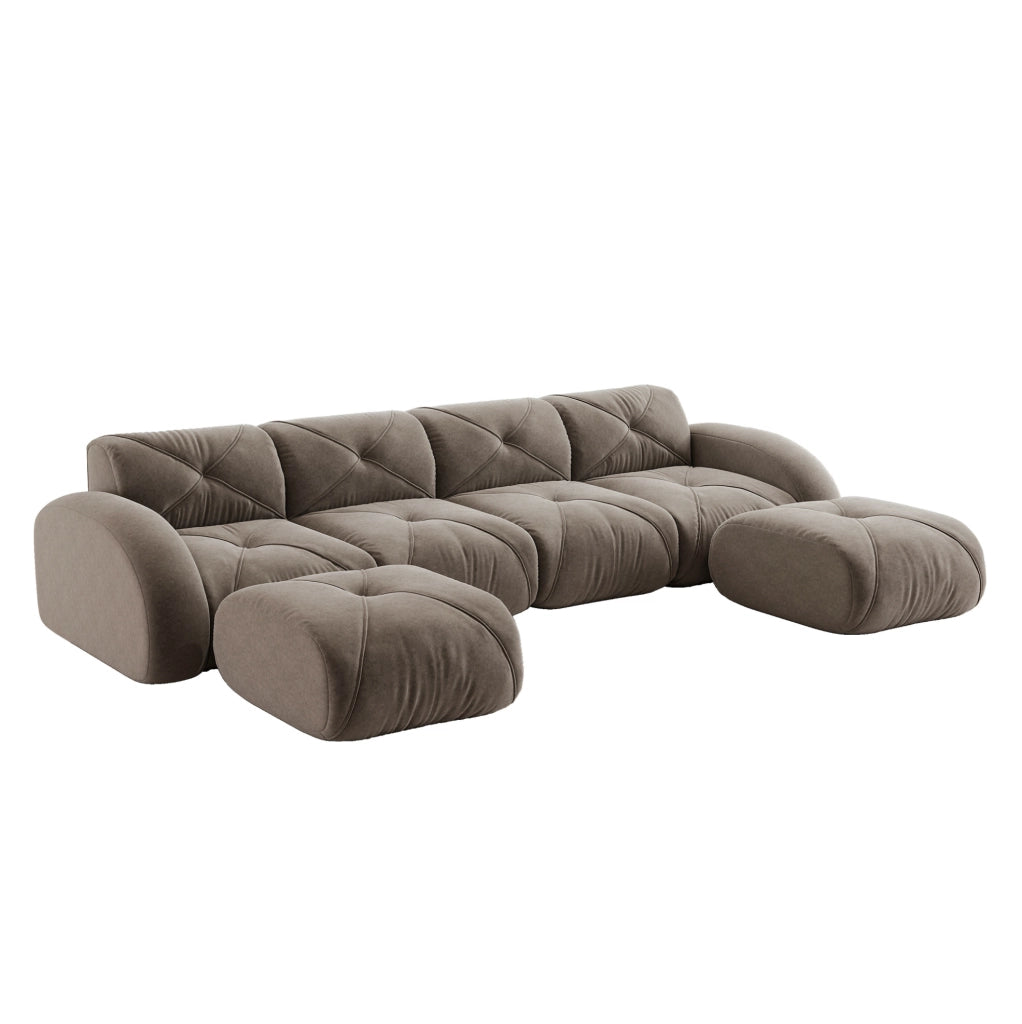 Divano modulare a U 358x171x76 cm in chenille taupe; 4 posti