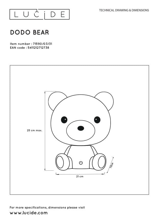 Lucide DODO Bear lampada da tavolo LED 3W 2700K bianca