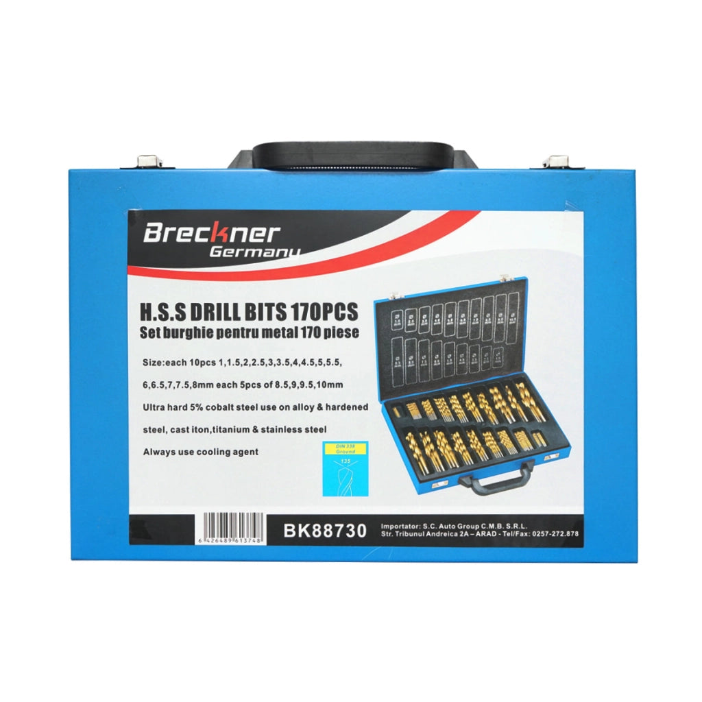 Set di 170 punte HSS per metallo DIN338 Breckner Germany