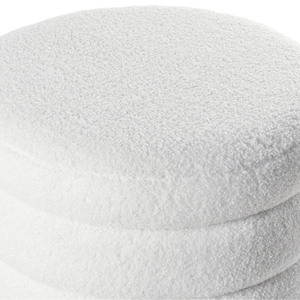 Pouf Bianco Sporco Boucle Tappezzeria Gambe in legno di pino Poggiapiedi Accessori per la casa Soggiorno