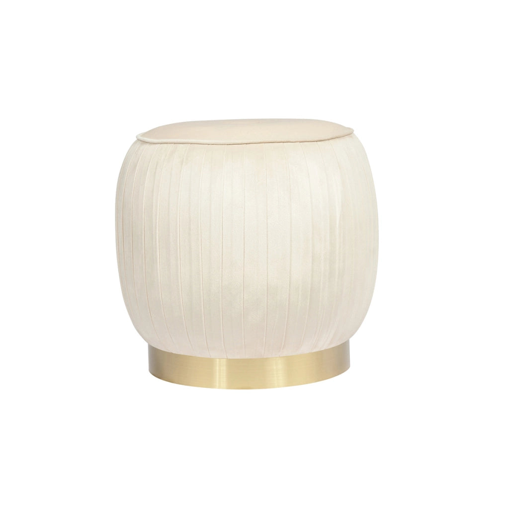 Pouf in velluto Lyla crema con base dorata