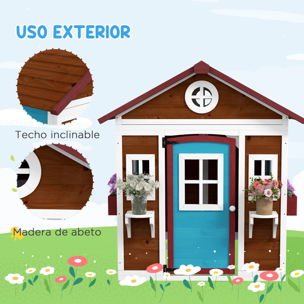 Casetta per Bambini in Legno con Finestra e Ripiani ¨C Zephmum ¨C 114x126x135 cm Marrone
