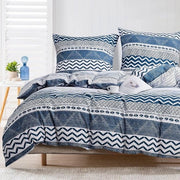 Set di lenzuola a strisce geometriche 220 x 240 cm Blu Bianco - Set di federe - Microfibra soffice - Chiusura a righelli - 2 cuscini 80 x 80 lenzuola 240 x 220 cotone