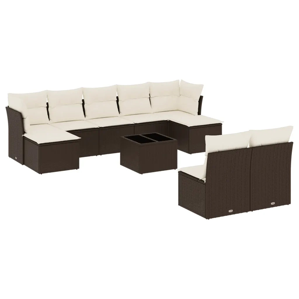 Set Divani da Giardino 10pz con Cuscini in Polyrattan Marrone 3218283