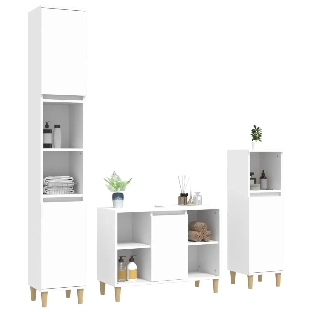 Set Mobili da Bagno | Armadio da bagno 3 pz Bianco in Legno Multistrato
