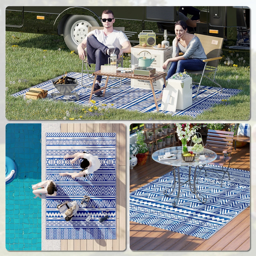 Tappeto Reversibile da Esterno ¨C Xylo ¨C 182x274 cm Blu Scuro e Bianco