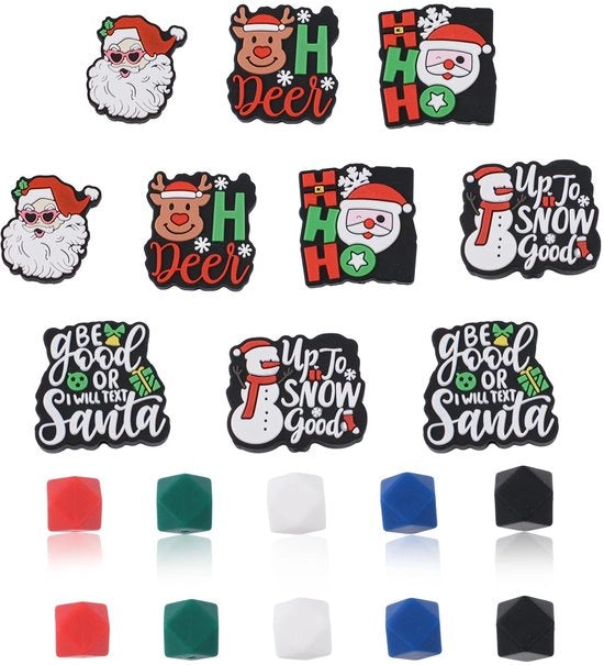 Impianto per bracciali in silicone 20 pezzi - forma di Babbo Natale/Neve - spaziatura irregolare/rotonda - set di bracciali DIY - sicuro e duraturo