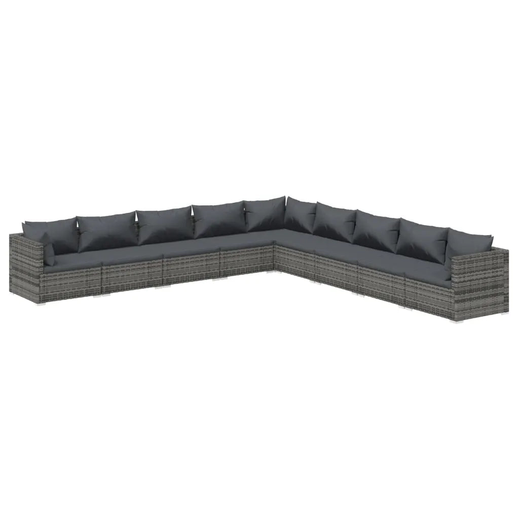 Set Divani da Giardino 9 pz con Cuscini in Polyrattan Grigio cod mxl 40404