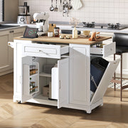 Isola da cucina mobile - Zephmum - Con tavolo estraibile e cassonetto rifiuti (Bianco)
