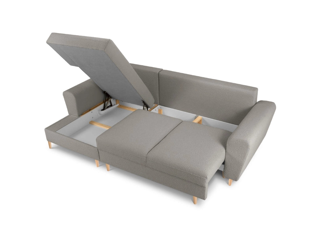 Cosmopolitan Design - Divano convertibile angolare sinistro con contenitore "Kyoto" 4 posti in bouclé grigio 