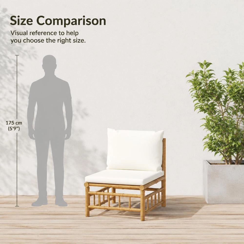 Garden Center Sofa With Cream-white Cushions, Bamboo