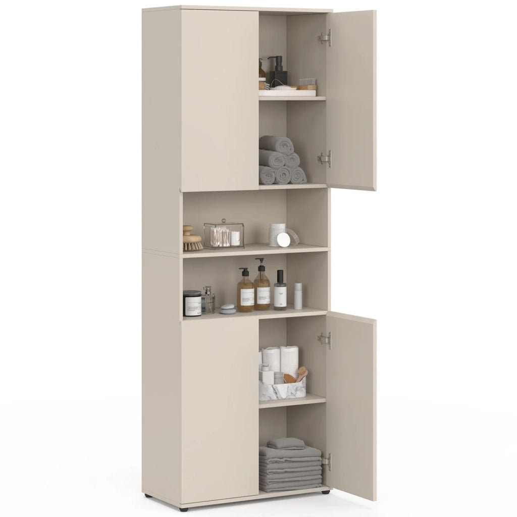 IDMarket - Mobile da bagno TOMI a 4 ante e 2 nicchie in legno beige