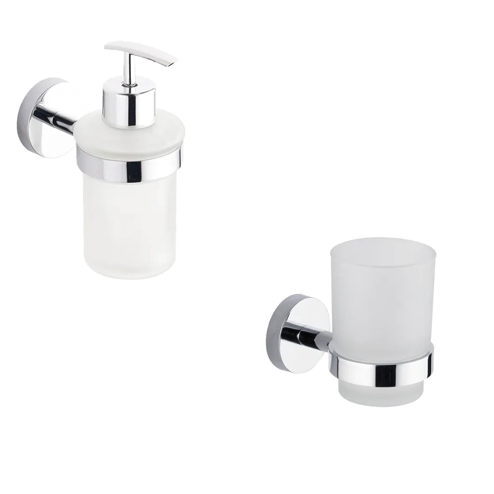 Set da bagno cromato 2 accessori: dispenser, porta spazzolino | Spin