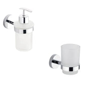 Set da bagno cromato 2 accessori: dispenser, porta spazzolino | Spin
