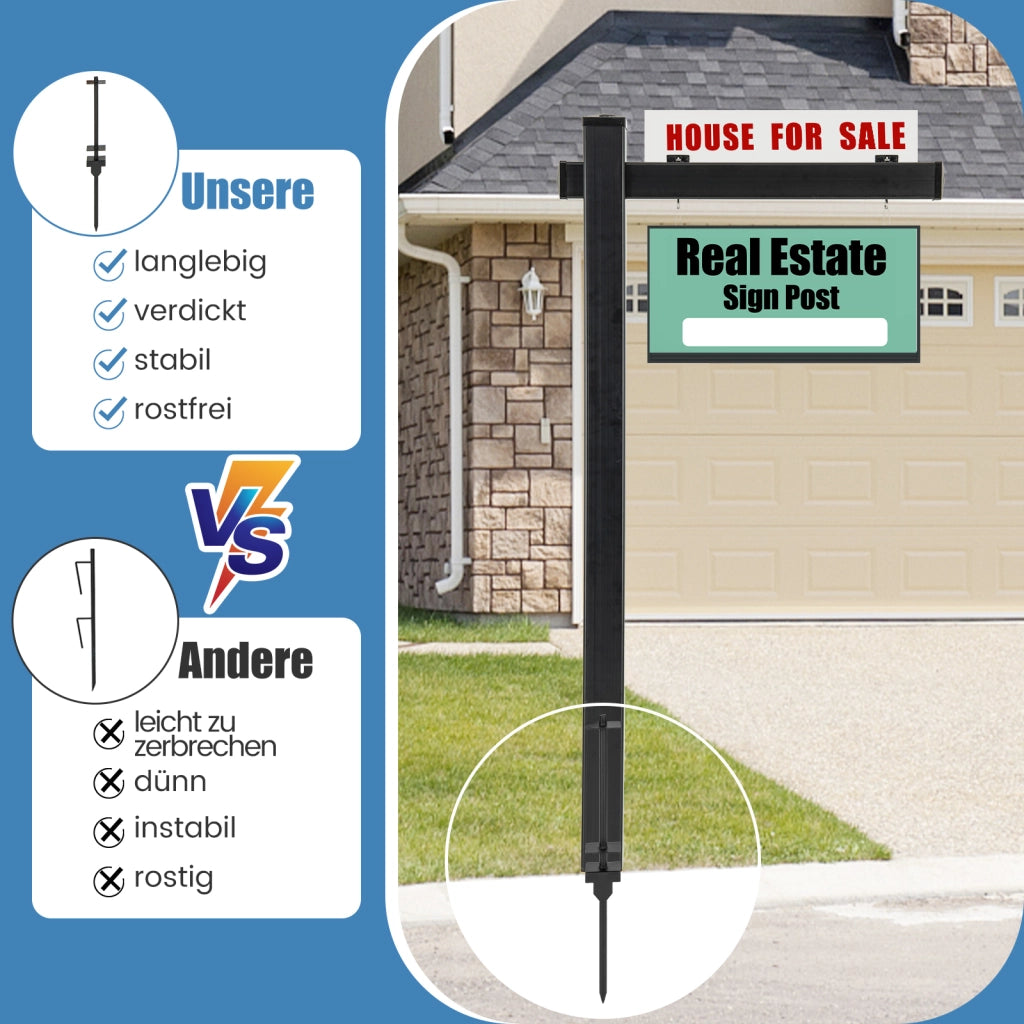 Palo per Cartelli Immobiliari da 183 cm, Palo per Cartelli di Vendita UPVC per Cartelli di Vendita Garage, in Affitto, Vendita Immobiliare, Braccio da 91 cm (Nero)