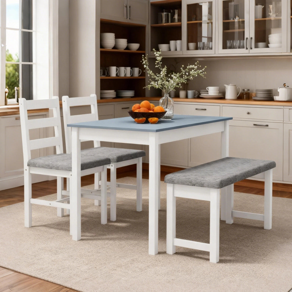 Set tavolo da pranzo 4 pezzi con panchina ¨C zephmum ¨C grigio + bianco