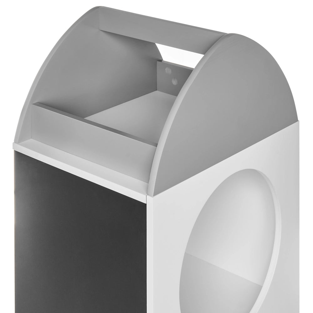 Libreria per bambini in MDF bianco a 3 ripiani per cameretta con lavagna, forma di astronave, stile scandinavo
