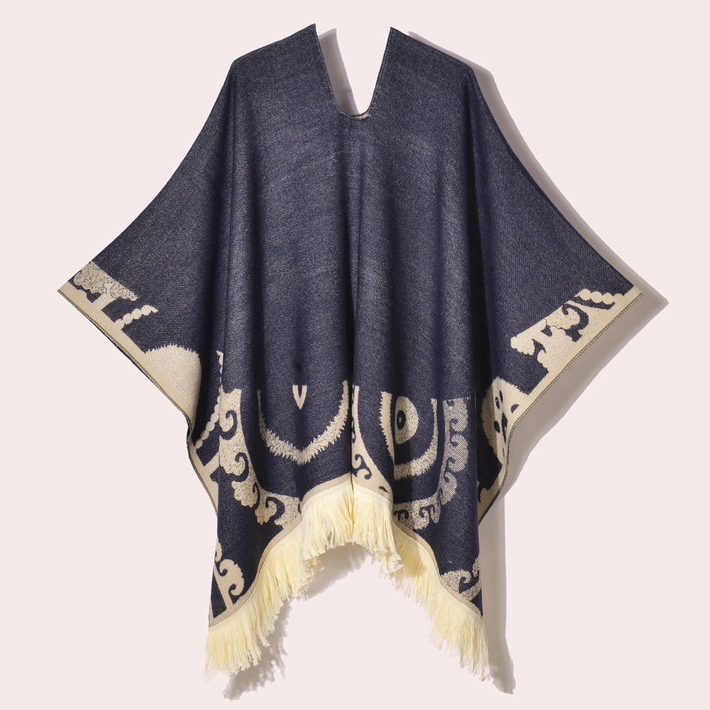 Sciarpa da viaggio da donna, stile etnico, con nappe, modello pullover, calda cappa decorativa da esterno in jacquard