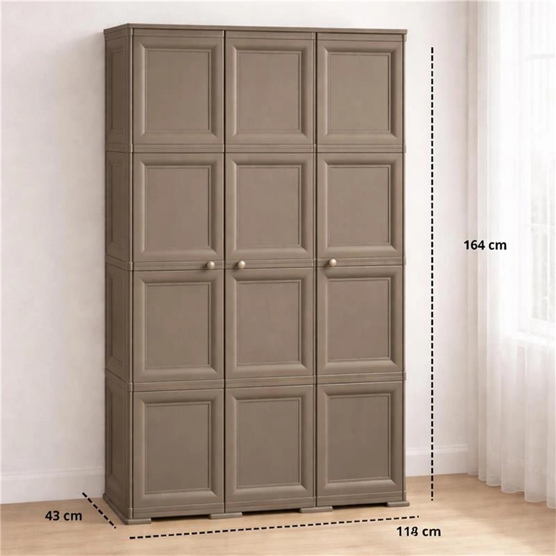 ARMADIO 3 ANTE WENGÉ 118X43X164 CM CON PUNTALI E ANTE EFFETTO LEGNO, MOBILE CONTENITORE ALTO PER ZONA GIORNO E BALCONE COPERTO