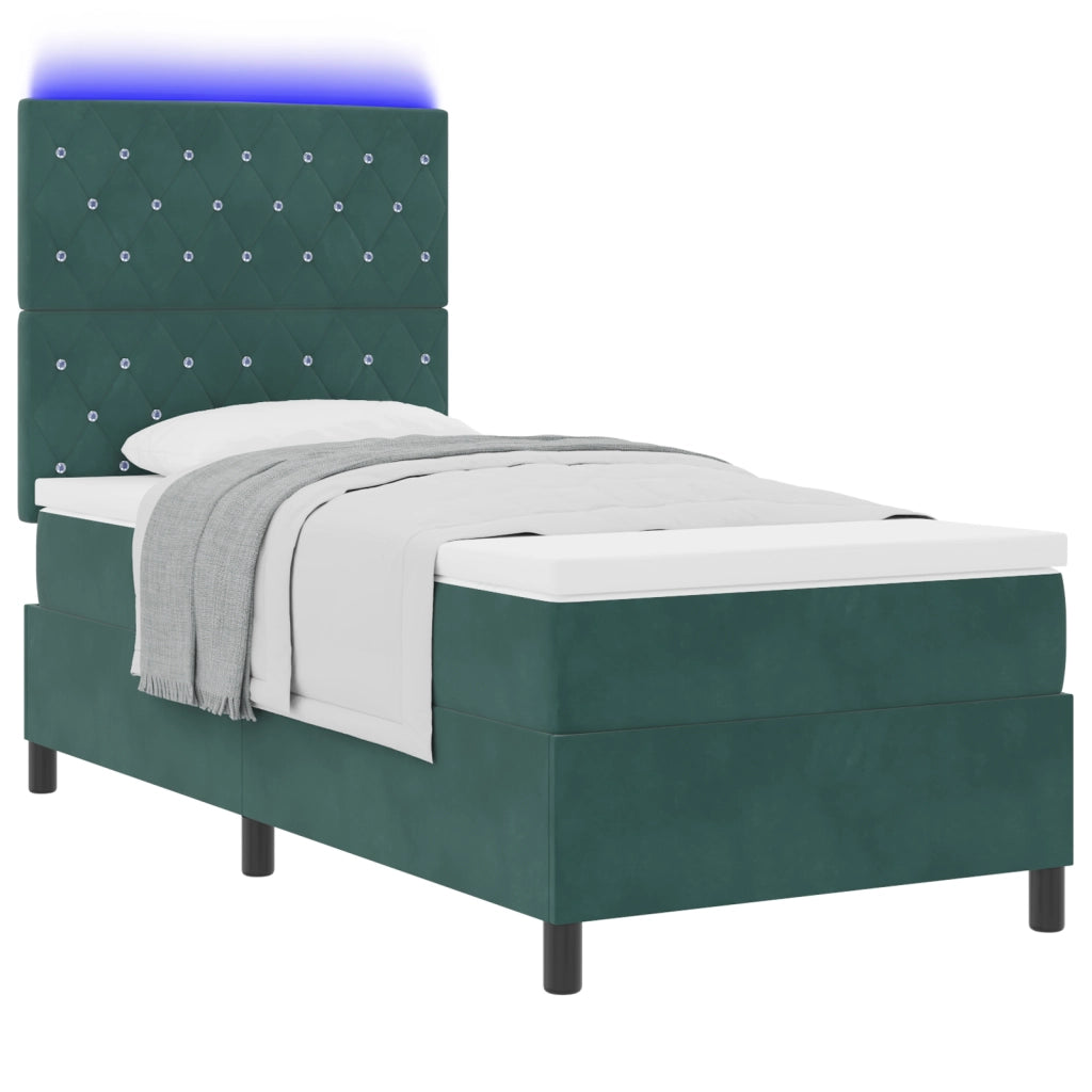 Letto a Rete con Materasso e LED Verde Scuro 100x200 cm Velluto
