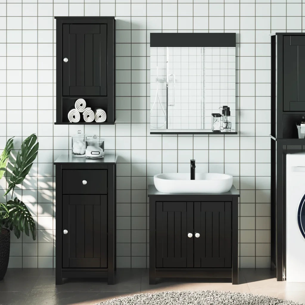 Set Mobili da Bagno 4 pz BERG Nero in Legno Massello di Pino 3206503