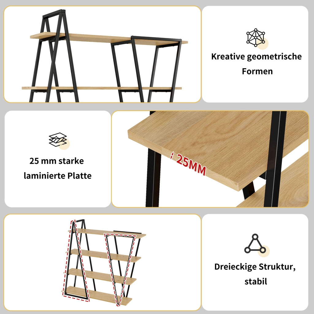 Scaffale geometrico in metallo e MDF 158×35×166 cm