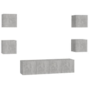 Set di mobili da 6 pezzi tra cui armadio credenza mobile TV televisore per soggiorno camera da letto salotto legno ingegnerizzato grigio 02_0025046