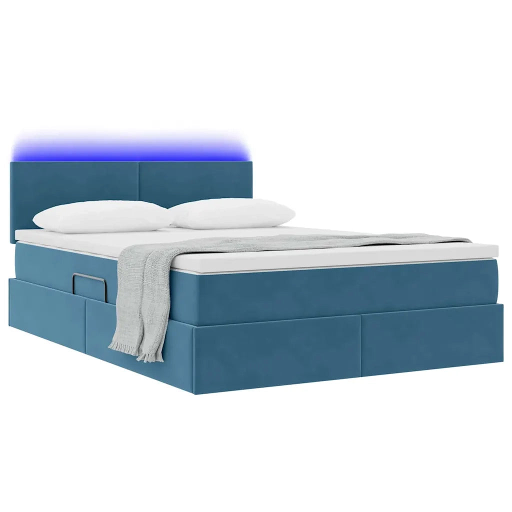 Letto con contenitore LED e materasso Blu Scuro 140 x 190 cm