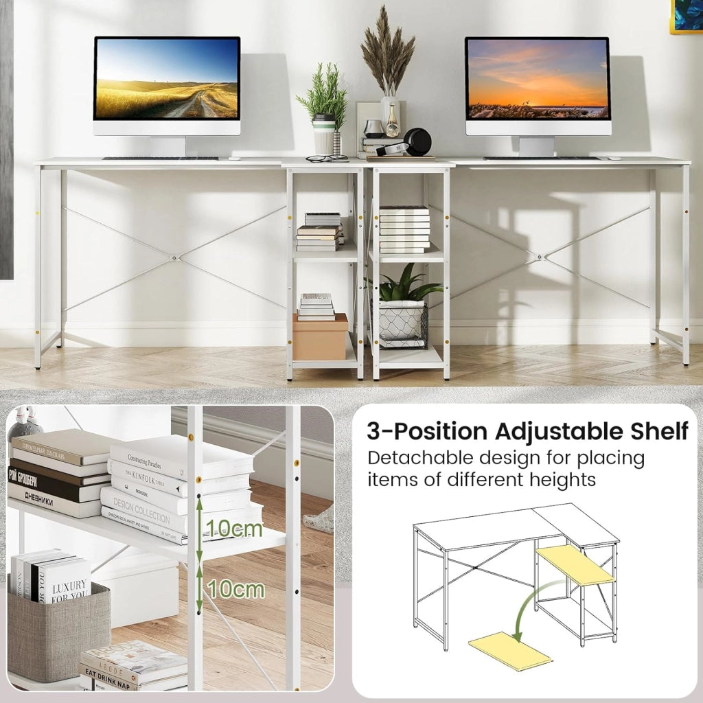 Scrivania a forma di L da 118 cm, tavolo per computer con ripiano reversibile, scrivania ad angolo moderno con ripiano regolabile, per studio, ufficio (bianco)