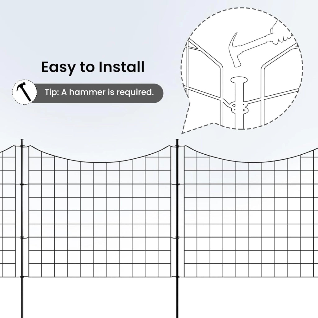 Recinzione Giardino, 10 Pannelli Recinti in Ferro, Recinzione Giardino Esterno con Picchetti, Rete per Recinzioni, Staccionata per Giardino, 64x70 cm, a Forma di Arco, Nero