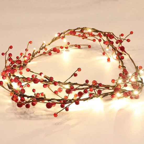 Set di 2 1,8 m cordoni di luci rosse - illuminazione di Natale - batteria con funzione orologio - 30 led - cavo di alimentazione - luce calda bianca