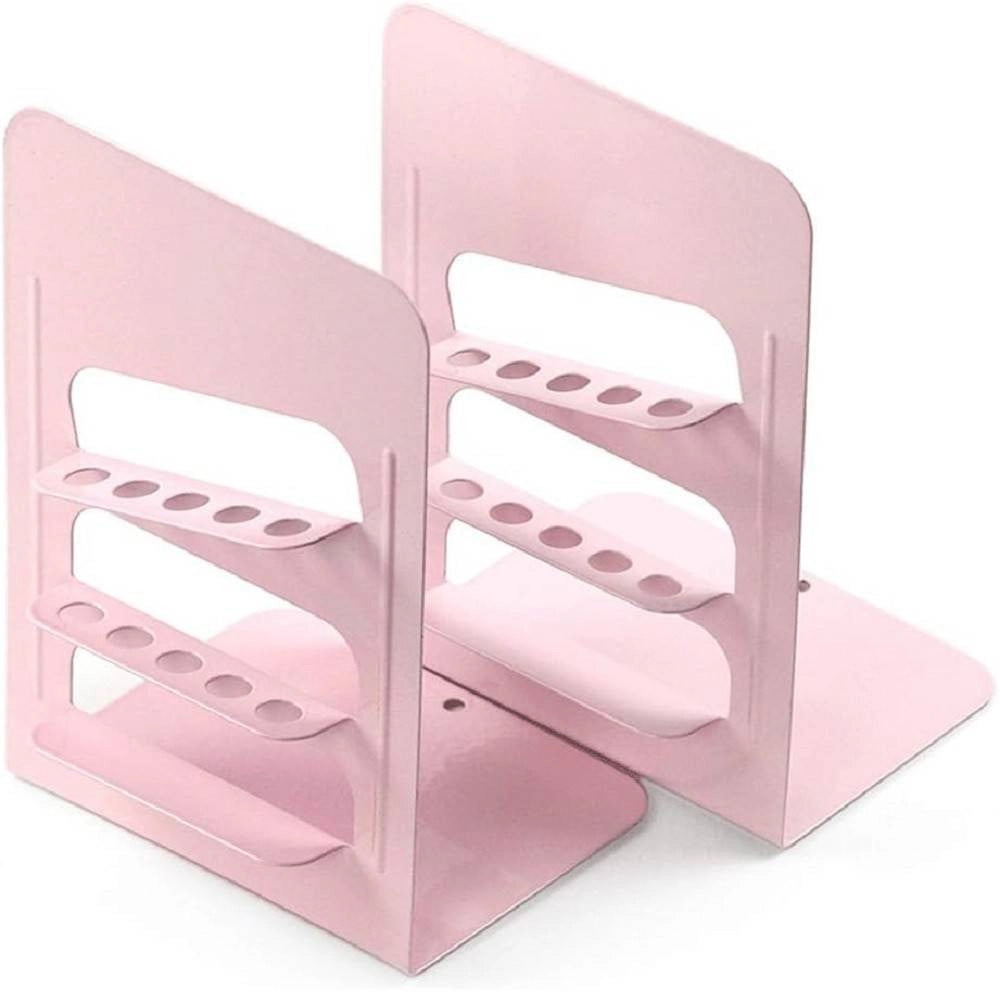 Trade Shop - Set 2 Pz Fermalibri In Metallo Con Portapenne Regolabili Libri Supporto Libreria -