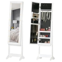 Armadietto Portagioie con Specchio Regolabile e Luci LED Bianco Caldo, 36x30x136 cm