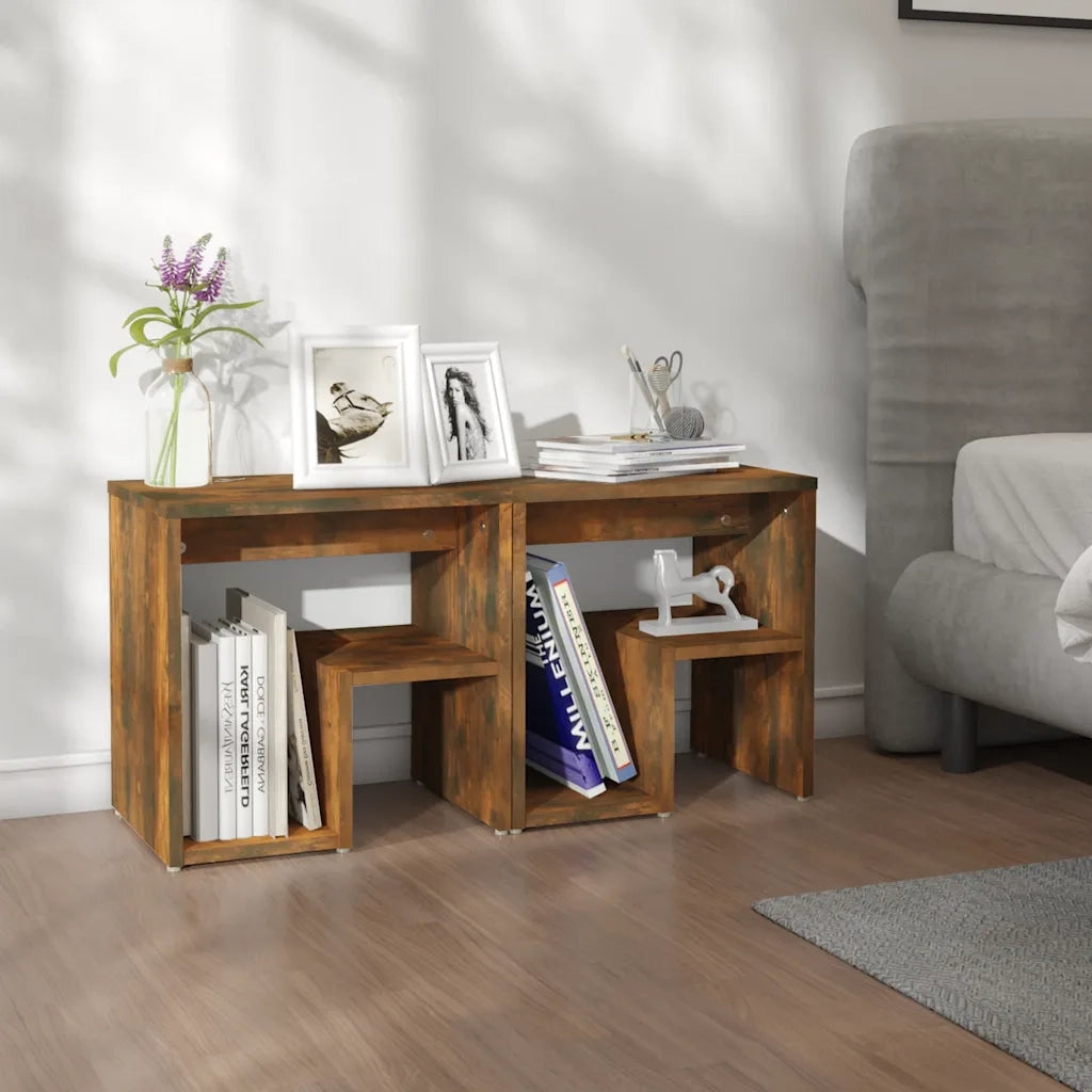 Set di 2 Comodini | Armadio da Notte | Mobiletto da notte Rovere Fumo 40x30x40 cm in Legno Multistrato