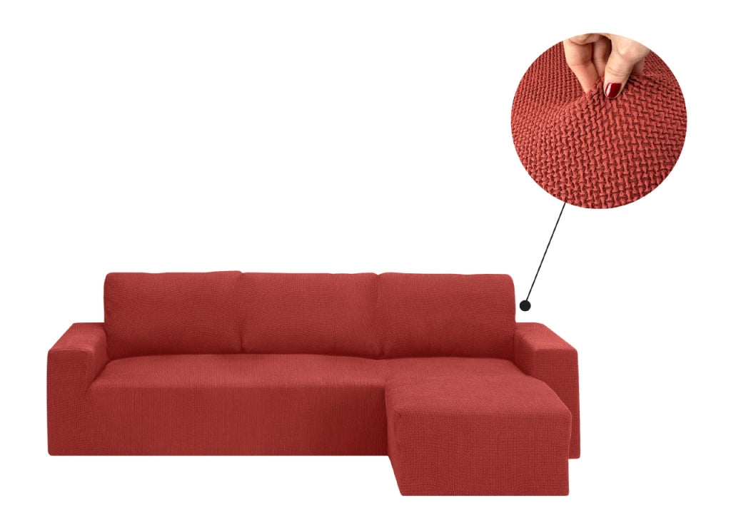 Copridivano Con Penisola Chaise Longue Tinta Unita Siena Mod Capri - Destra - Siena