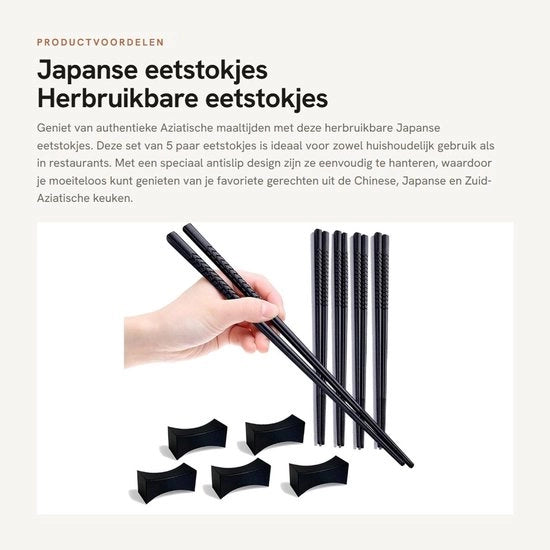 Set di Spiedini per Cibi - 5 Pari di Spiedini Riciclabili - Disegno Antiscivolo - Resistente al Lavastoviglie - Leggero - Ideali per la Cucina Asiatica - Spiedini per Cibi