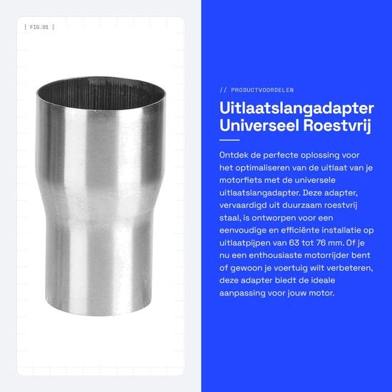 Adattatore di scarico universale in acciaio inossidabile - 63-76 mm - Adatto per motocicletti - Alta qualità
