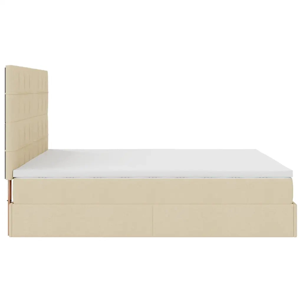 Struttura Letto Pouf con Materasso Crema 160x200 cm in Tessuto