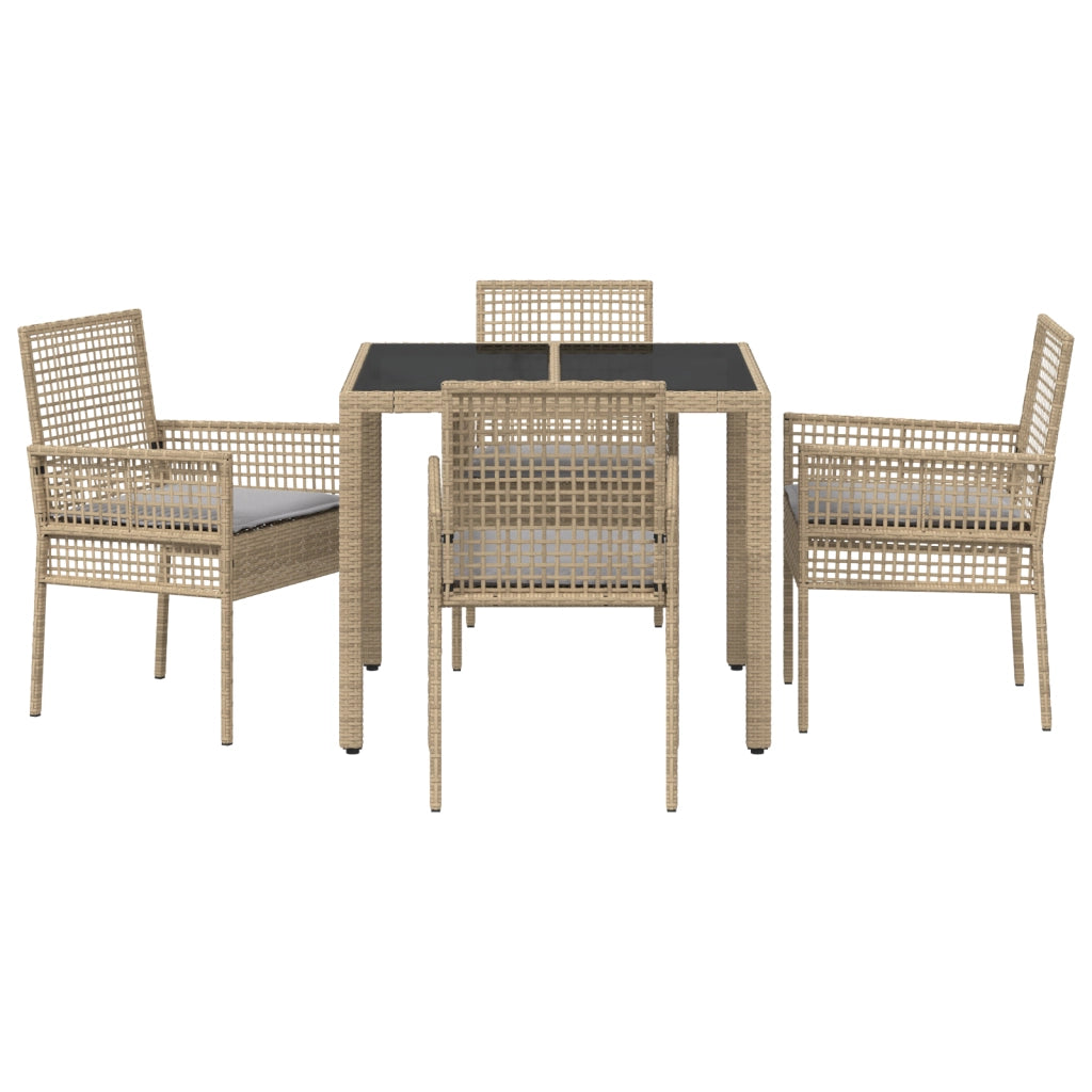 Set da Pranzo da Giardino 5 Pezzi con Cuscini Beige in Polyrattan