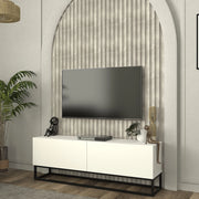 Mobile Porta TV Nolven a 2 Ante Ribalta e Telaio Lungo in Metallo 135x32x47 cm - Bianco [en.casa]