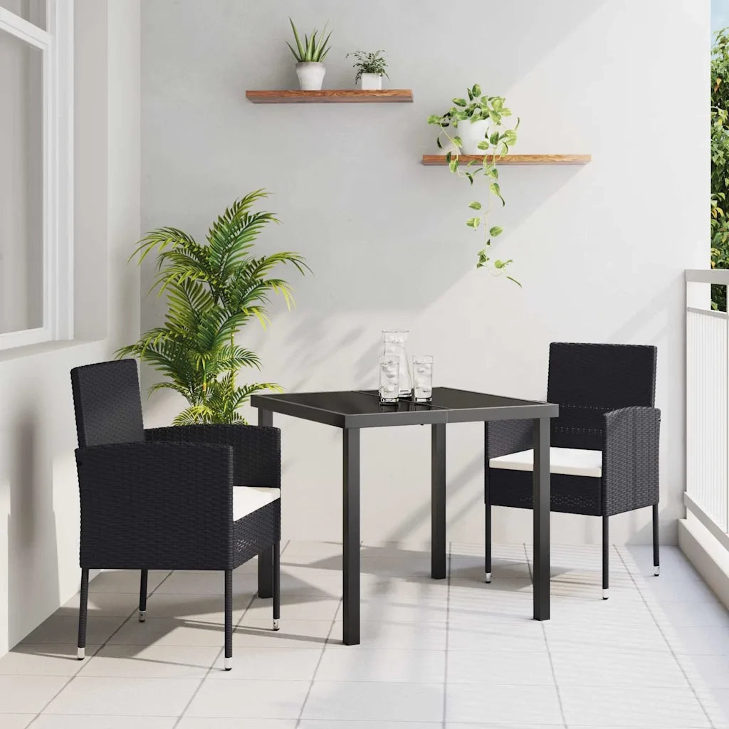 Set da Pranzo per Giardino con cuscino 3 pcs Nero polyrattan
