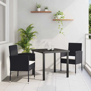Set da Pranzo per Giardino con cuscino 3 pcs Nero polyrattan