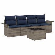 Set di divani con cuscino 5 pz | Set Salotto da Giardino Grigio polyrattan