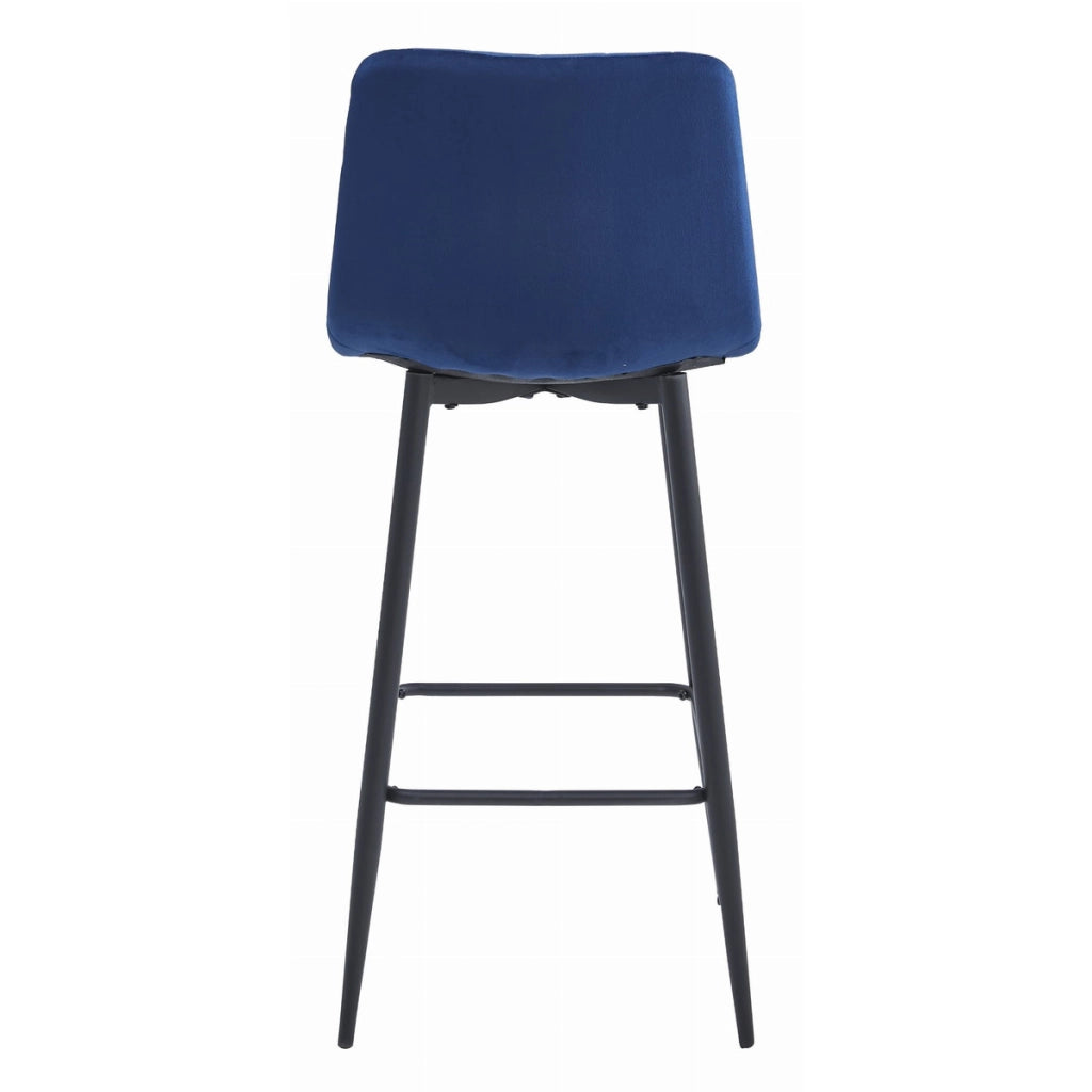 Set di 2 Sgabelli Bar Pozza in Velluto Blu e Metallo Nero