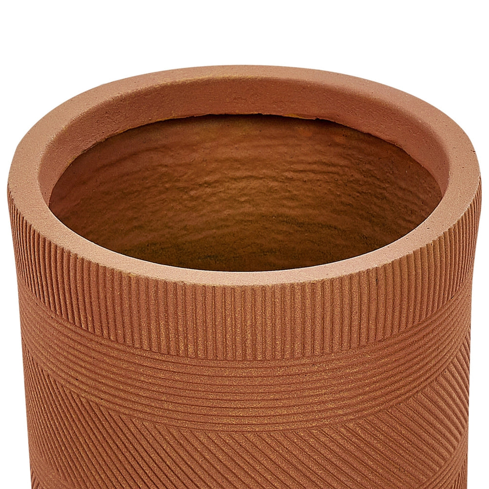Vaso rotondo per piante in fibra di argilla con motivo a rilievo marrone dorato ⌀ 24 cm terrazzo giardino esterno