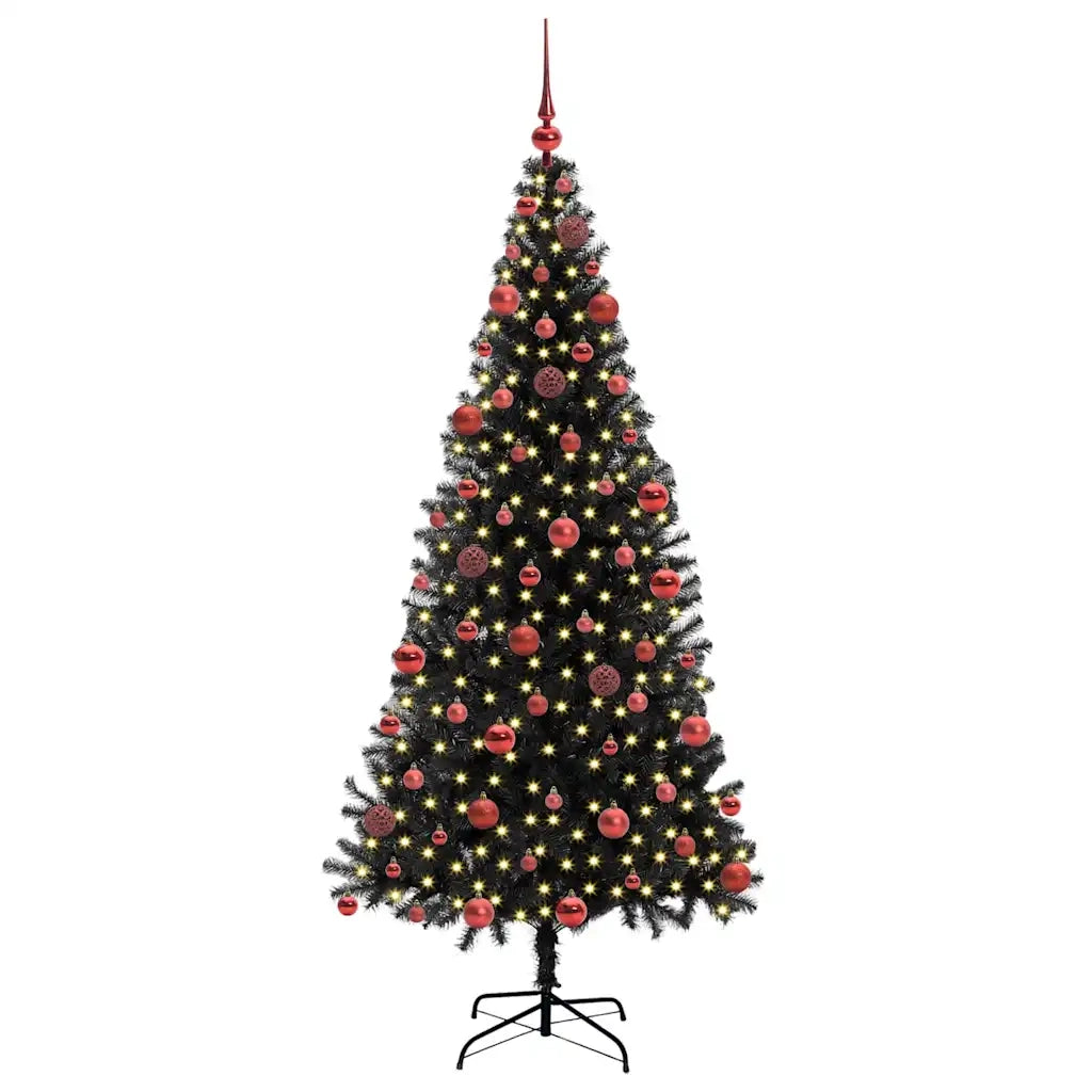 Albero di Natale con 300 LED con supporto-Luci decorative natalizie Nero 180 cm PVC 898102