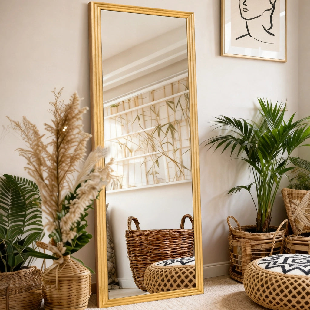 SPECCHIO INTERO 160x50 cm In legno marrone con base metallica regolabile
