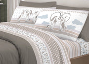 Completo Lenzuola Letto Pensieri Delicati 100% Cotone Dis. Bau Bau - Matrimoniale - Grigio