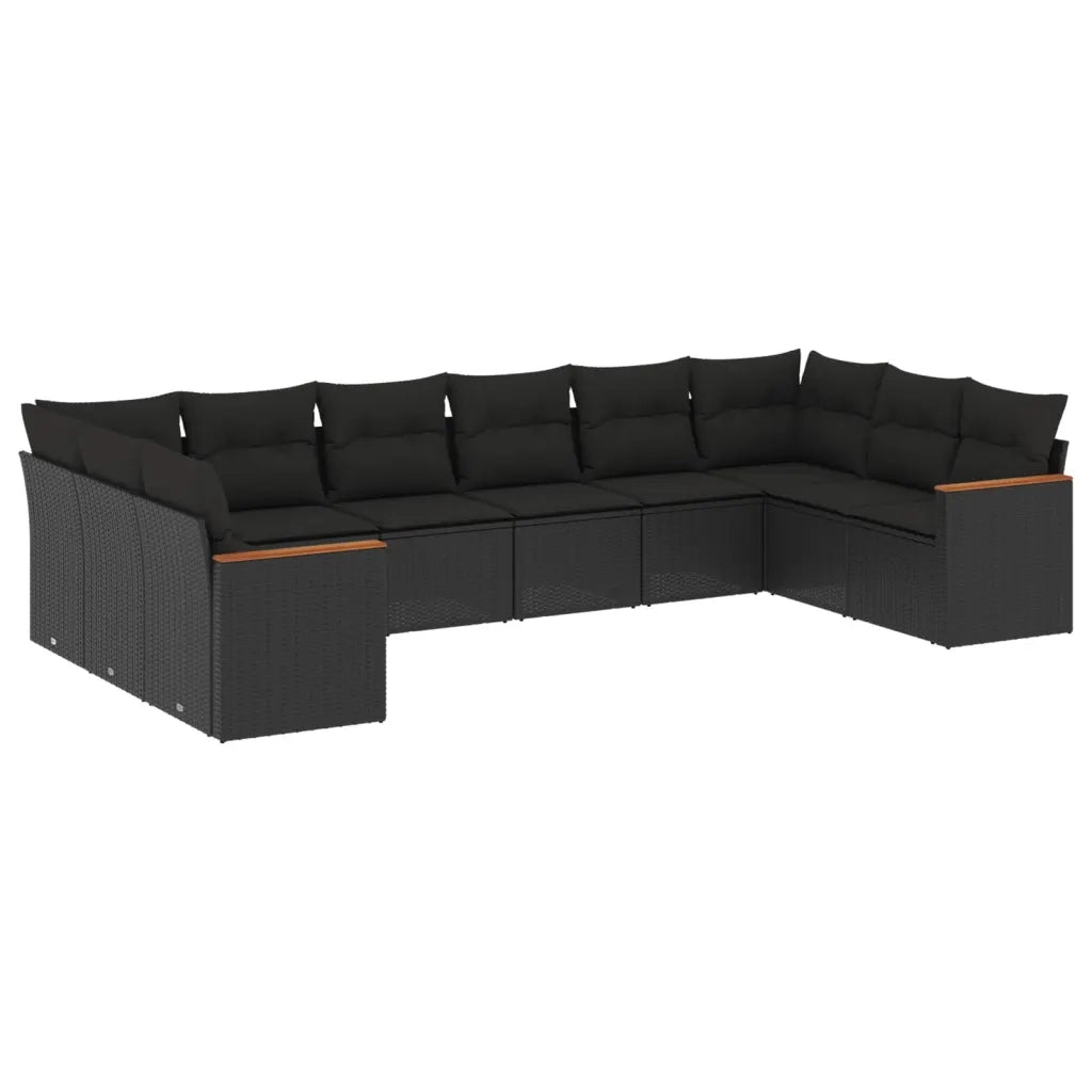 Set Divani da Giardino 10pz con Cuscini in Polyrattan Nero 3258723